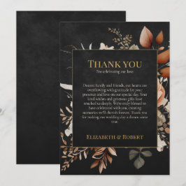 Cartão de Agradecimento de Casamento Floral Preto 