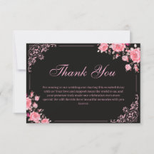 Cartão de Agradecimento de Casamento Floral Preto