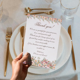 Cartão de Agradecimento de Casamento Floral Românt