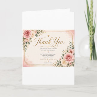 Cartão de Agradecimento de Casamento Floral Rosa B