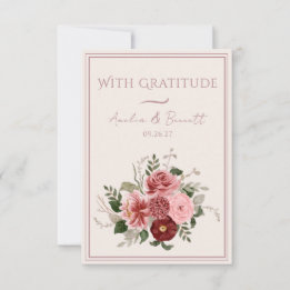 Cartão de Agradecimento de Casamento Floral Rosa E