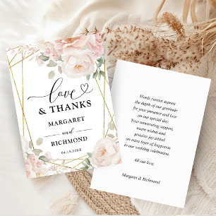 Cartão de Agradecimento de Casamento Floral Rosa e