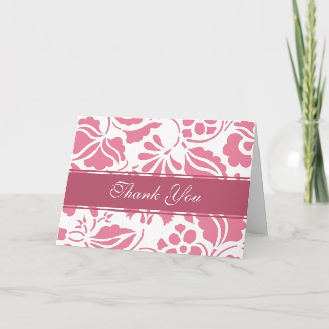 Cartão de Agradecimento de Casamento Floral Rosa e (Frente)