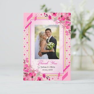 Cartão de Agradecimento de Casamento Floral Rosa F