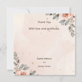 Cartão de Agradecimento de Casamento Floral Rosado