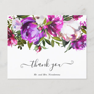 Cartão de Agradecimento de Casamento Floral Roxo E