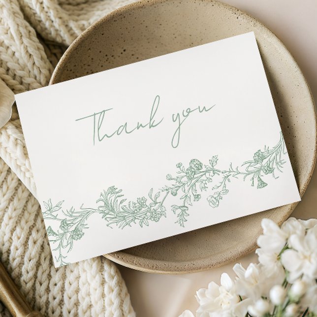 Cartão de Agradecimento de Casamento Floral Sage V (Criador carregado)