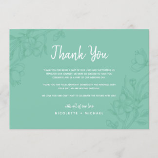 Cartão de Agradecimento de Casamento Floral Verde 