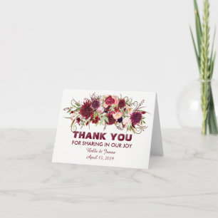 Cartão de Agradecimento de Casamento Floral Vermel