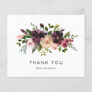 Cartão de Agradecimento de Casamento Floral Vinho