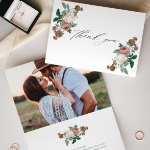 Cartão de agradecimento de casamento floral vintag