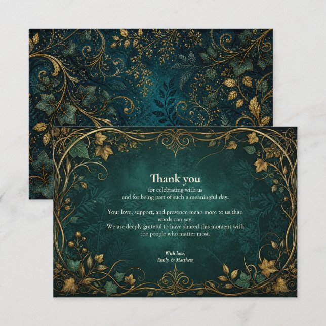 Cartão de Agradecimento de Casamento Floresta Enca (Frente/Verso)
