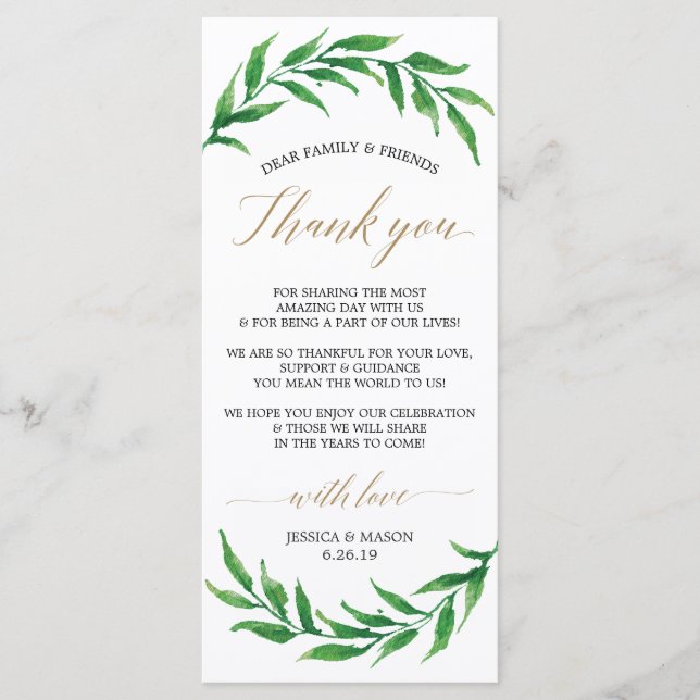 Cartão de Agradecimento de Casamento - Folhagem (Frente)