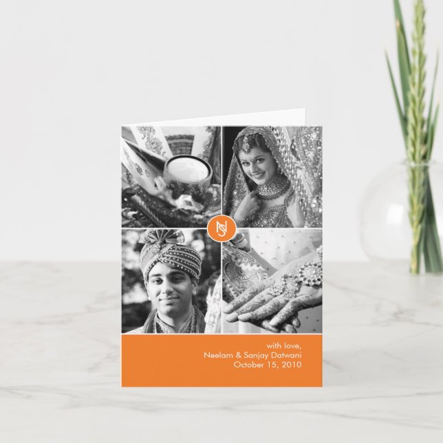 Cartão de Agradecimento de Casamento Indiano 4 Fot (Frente)