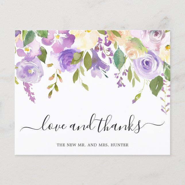 Cartão de Agradecimento de Casamento Lilás Floral  (Frente)