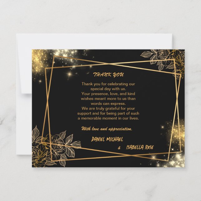 Cartão de Agradecimento de Casamento Luxo Dourado (Frente)