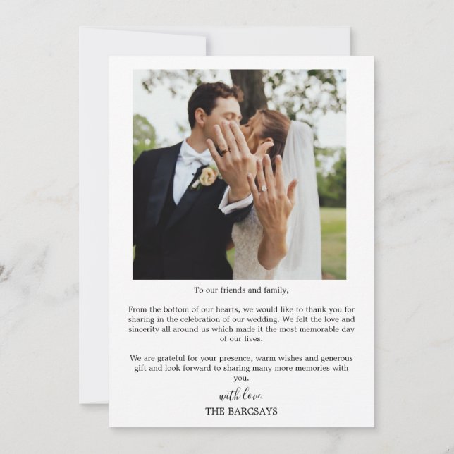 Cartão de Agradecimento de Casamento Minimalista | (Verso)