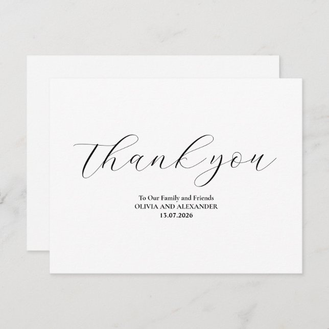 Cartão de Agradecimento de Casamento Minimalista (Frente/Verso)