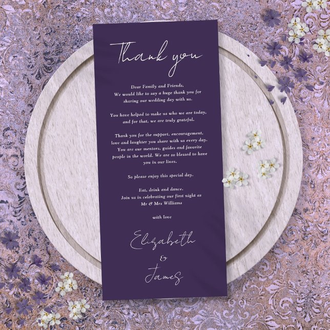 Cartão de Agradecimento de Casamento Minimalista R (Purple Minimalist Wedding Thank You Place Card)