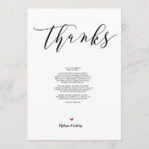 Cartão de agradecimento de casamento moderno