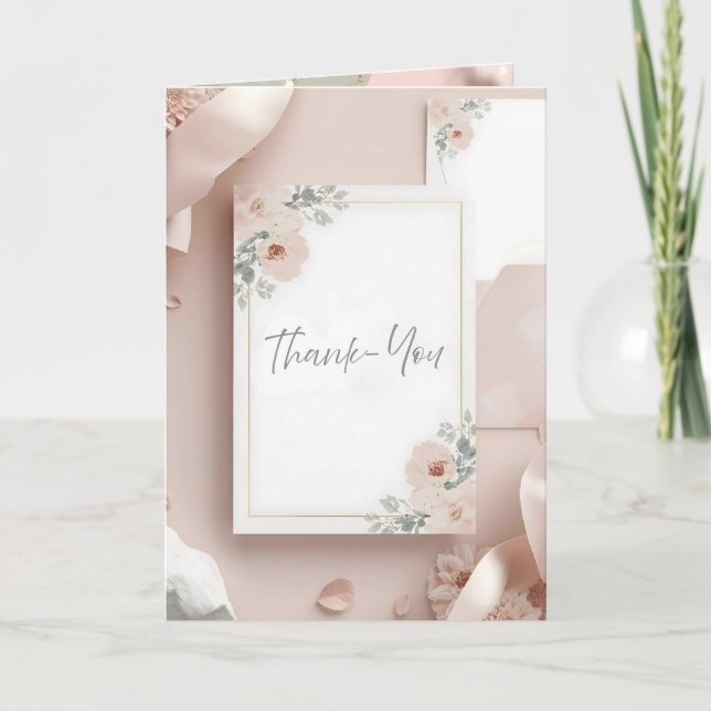 Cartão de Agradecimento de Casamento Moderno Blush (Frente)