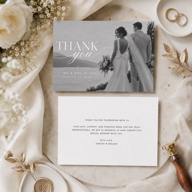 Cartão de Agradecimento de Casamento Moderno com F (Criador carregado)