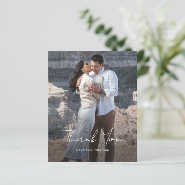 Cartão de Agradecimento de Casamento Moderno e Ele (Em pé/Frente)