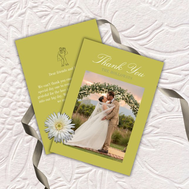Cartão de Agradecimento de Casamento Moderno em Sc (Modern Chartreuse Script Wedding Thank You Card)