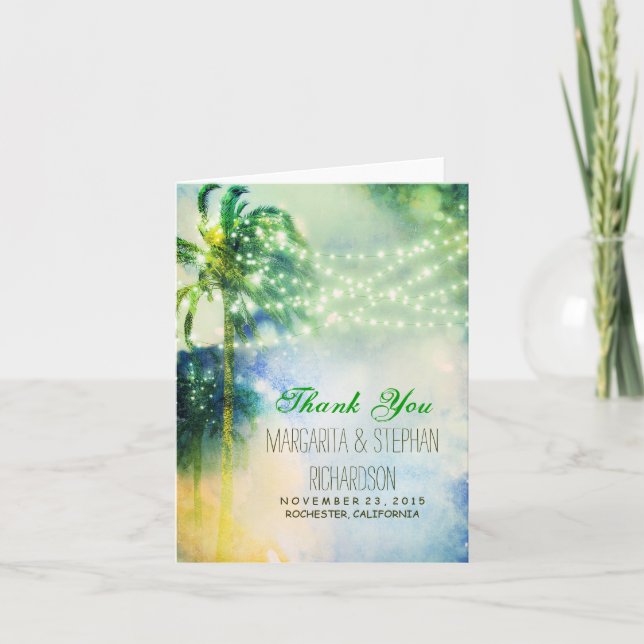 cartão de agradecimento de casamento na praia com  (Frente)