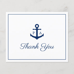 Cartão de Agradecimento de Casamento Naval Azul Ec
