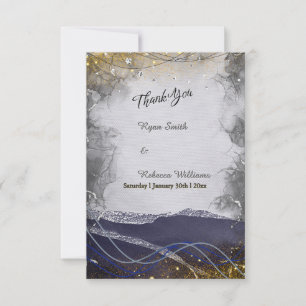 Cartão de Agradecimento de Casamento Navy Prata Do