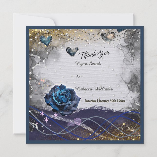 Cartão de Agradecimento de Casamento Navy Prata Do (Frente)