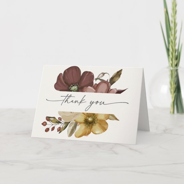 Cartão de agradecimento de casamento neutro Boho e (Frente)