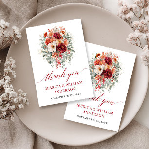 Cartão de Agradecimento de Casamento Outono Floral
