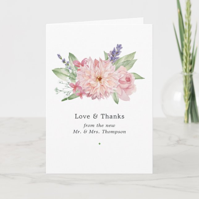 Cartão de Agradecimento de Casamento Pastel Rosa B (Frente)