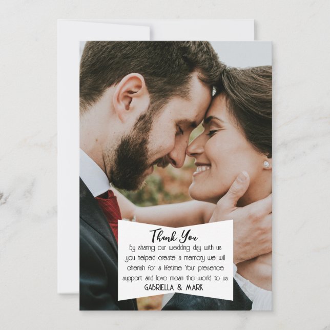 Cartão de agradecimento de casamento plano com fot (Frente)