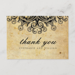 Cartão de Agradecimento de Casamento Preto Vintage