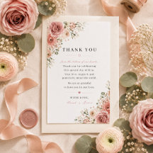 Cartão de Agradecimento de Casamento Rosa Empoeira
