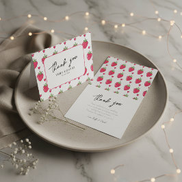 Cartão de Agradecimento de Casamento Rosa Morango