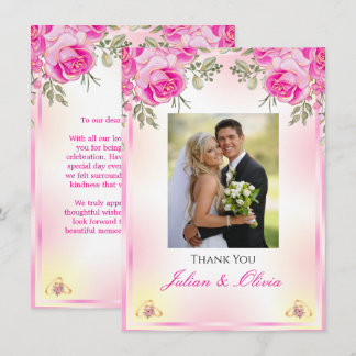 Cartão de Agradecimento de Casamento Rosa Vibrante