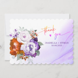 Cartão de Agradecimento de Casamento Roxo e Laranj