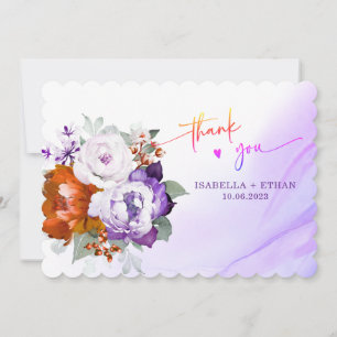 Cartão de Agradecimento de Casamento Roxo e Laranj