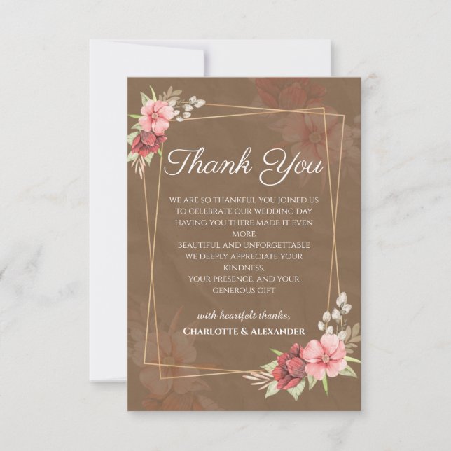 Cartão de Agradecimento de Casamento Rustic Blush (Frente)
