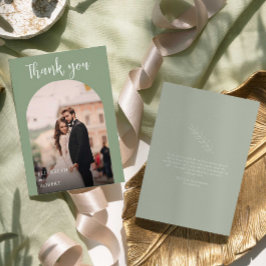 Cartão de Agradecimento de Casamento Sage Verde Fo