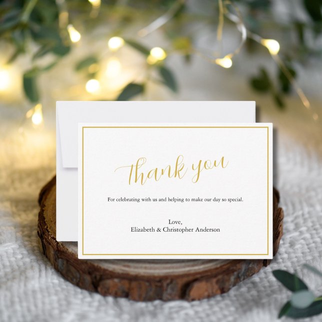 Cartão de agradecimento de casamento simples cláss (Black Gold Classic Script Wedding Thank you card)