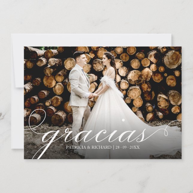 Cartão de agradecimento de casamento simples e ele (Frente)