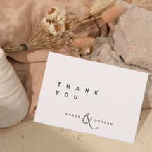 Cartão de Agradecimento de Casamento Simples Ecru