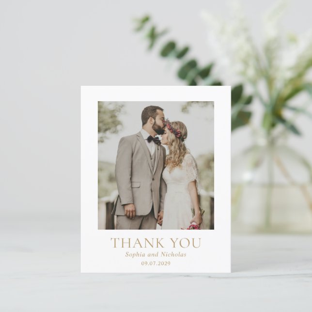 Cartão de Agradecimento de Casamento Simples em Ou (Em pé/Frente)