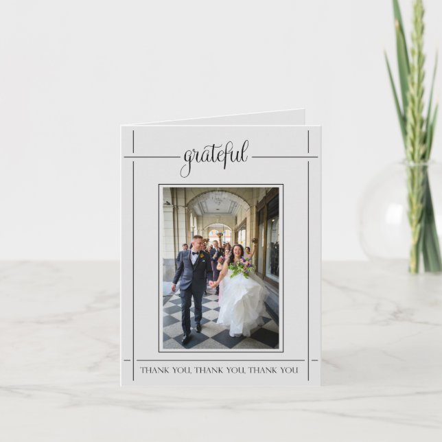 Cartão de Agradecimento de Casamento Simples - Gra (Frente)