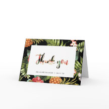 Cartão de agradecimento de casamento tropical Gold